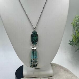 Kendra Scott Eva Tassel African Turquoise Pendant Bolo Adjustable Necklace New